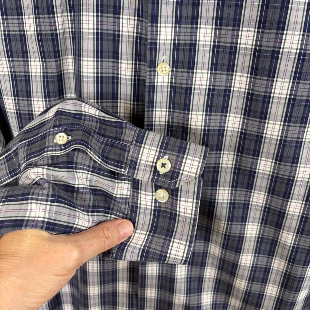 Banana Republic Button Down Shirt Men's XL Navy Plaid Camden Non-Iron Preppy